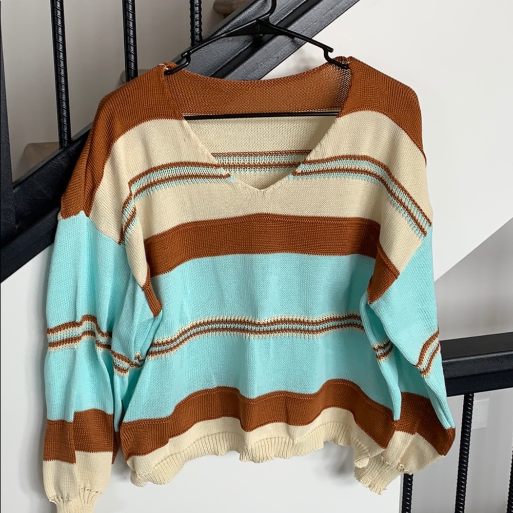 Striped V neck sweater